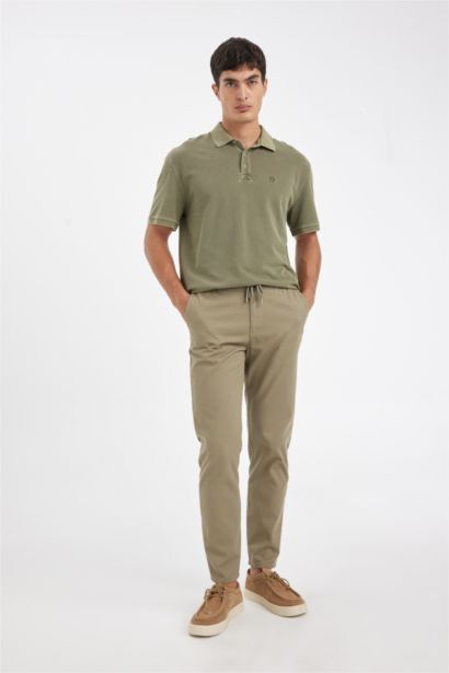 سروال جوجر قطن برجل ضيق برباط من الخصر