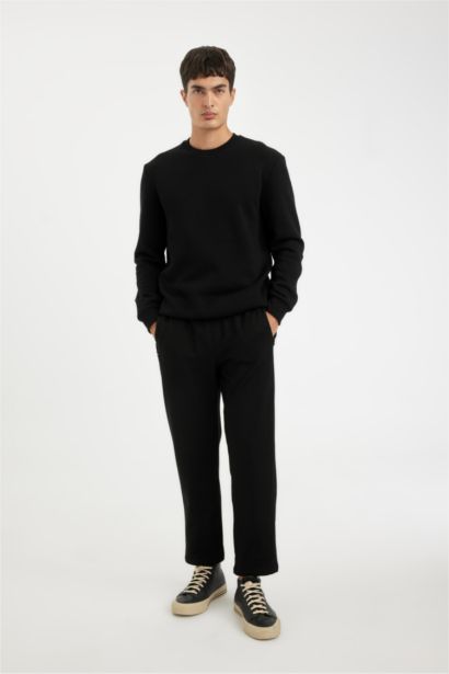 Slim Fit Regular Hem Zip-Up Thin Sweatshirt Fabric Trousers