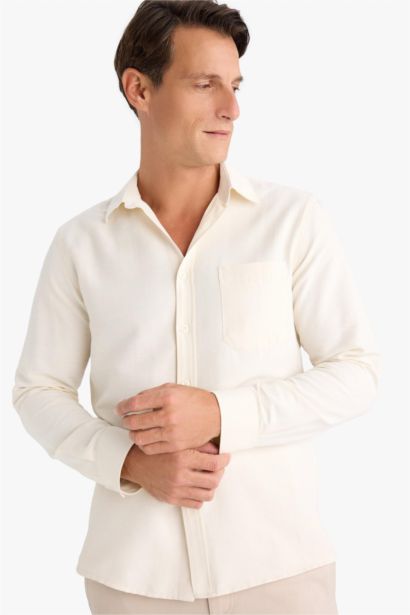 Regular Fit Polo Collar Cotton Long Sleeve Shirt