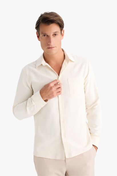 Regular Fit Polo Collar Cotton Long Sleeve Shirt
