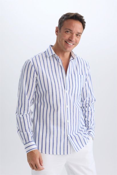 قميص مخطط كم طويل مودرن فيت بياقة بولو