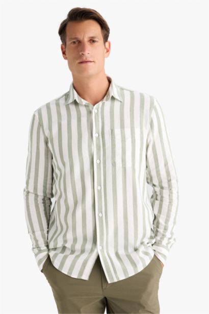 Regular Fit Polo Collar Striped Striped Long Sleeve Shirt