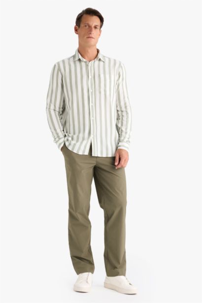 Regular Fit Polo Collar Striped Striped Long Sleeve Shirt