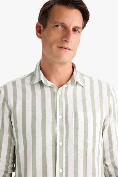 Regular Fit Polo Collar Striped Striped Long Sleeve Shirt