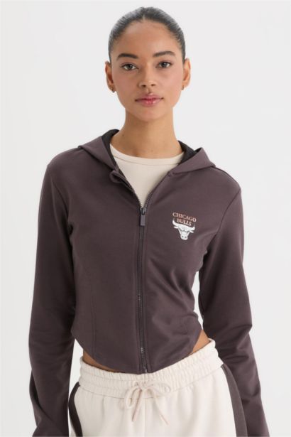 Sweat à capuche NBA Chicago Bulls slim à fermeture zip de DeFactoFit