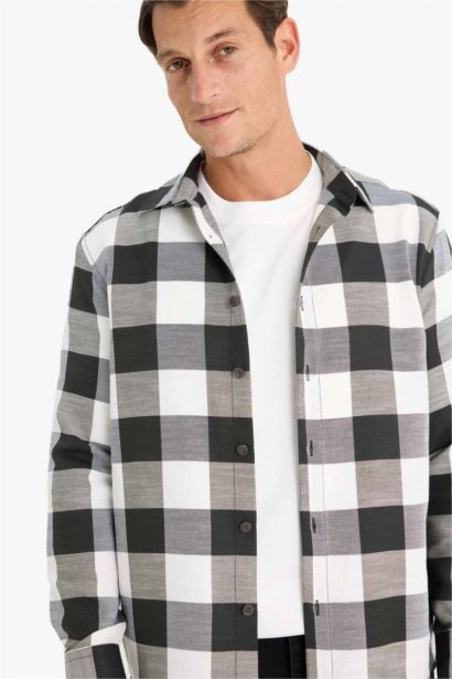 Regular Fit Polo Yaka Pamuklu Kareli Uzun Kollu Gömlek