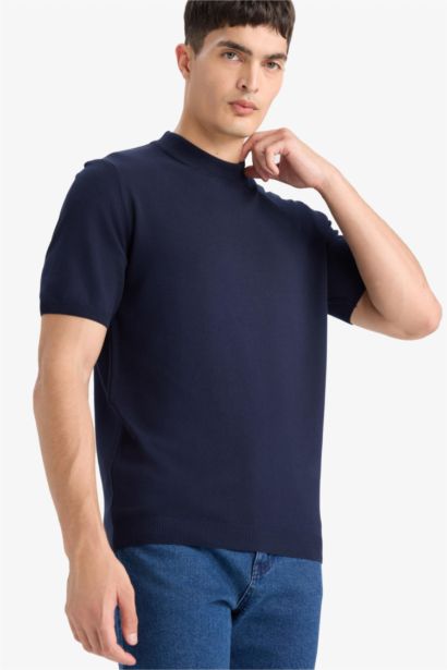 T-shirt tricot à col rond et manches courtes Coupe standard