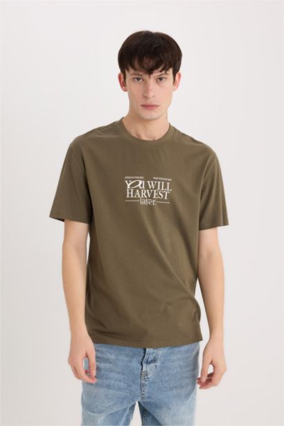 تيشيرت قطن نص كم قصة عادية برقبة مستديرة