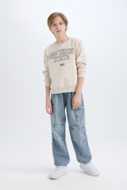 Bisiklet Yaka Baskılı Sweatshirt Erkek Çocuk