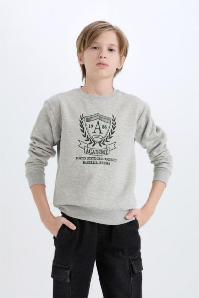 Bisiklet Yaka Baskılı İçi Yumuşak Tüylü Sweatshirt Erkek Çocuk