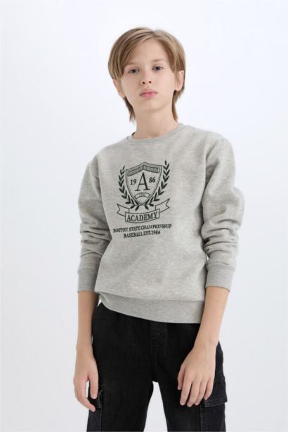 Bisiklet Yaka Baskılı İçi Yumuşak Tüylü Sweatshirt Erkek Çocuk