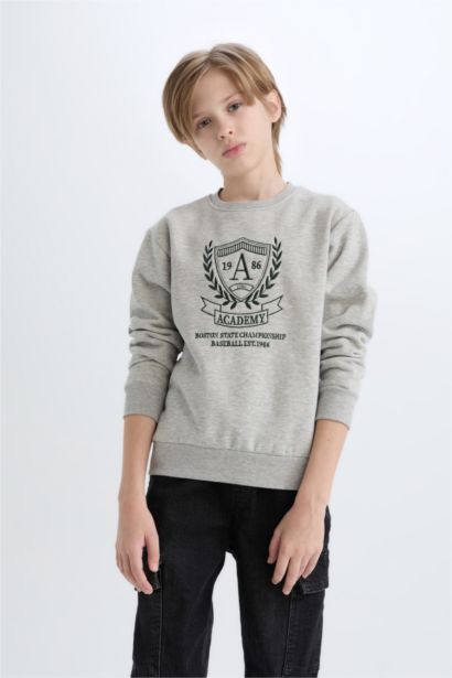 Bisiklet Yaka Baskılı İçi Yumuşak Tüylü Sweatshirt Erkek Çocuk
