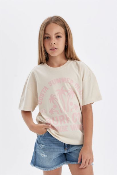 Girl Relax Fit Printed Short Sleeve T-Shirt