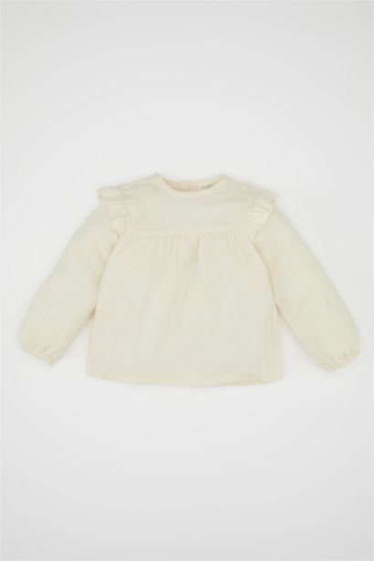Baby Girl Crew Neck Twill Long Sleeve Shirt
