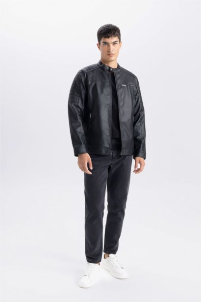 Water Repellent Zipper Faux Leather Jacket
