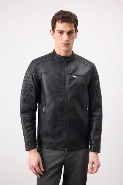 Water Repellent Zipper Faux Leather Jacket