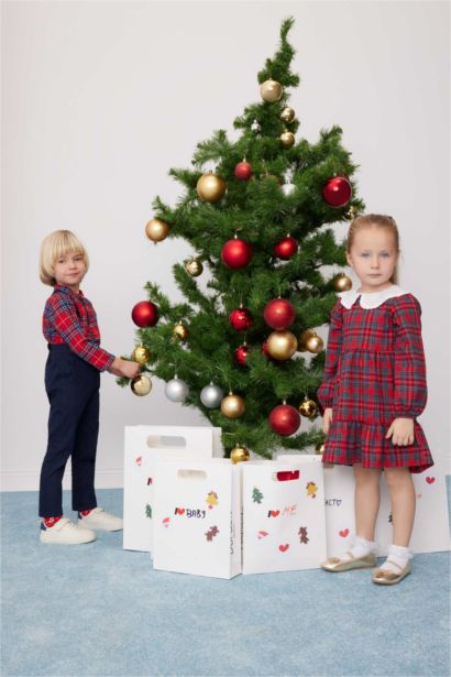 Robe en flanelle à carreaux à manches longues pour bébé fille Thème de Noël