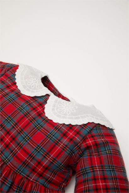 Robe en flanelle à carreaux à manches longues pour bébé fille Thème de Noël