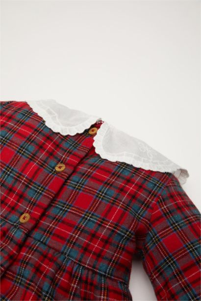 Robe en flanelle à carreaux à manches longues pour bébé fille Thème de Noël