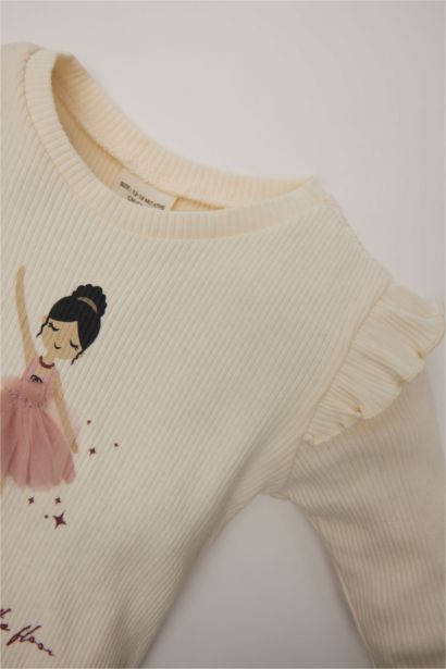 تيشيرت كم طويل مطبوع مضلع قصة عادية برقبة مستديرة للبيبي بنت