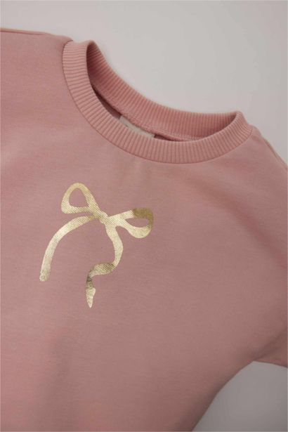 Kız Bebek 2'li Takım Parlak Baskılı Sweatshirt Tütü Etek