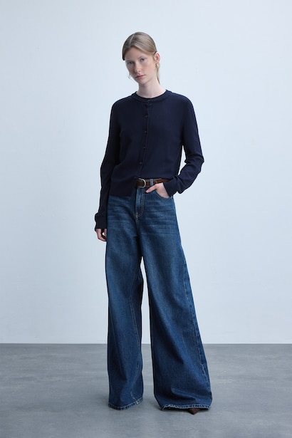 Regular Fit Navy Blue Crew Neck Cardigan