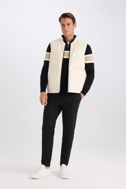 Regular Fit College Collar Zippered Light Thin Bomber Vest