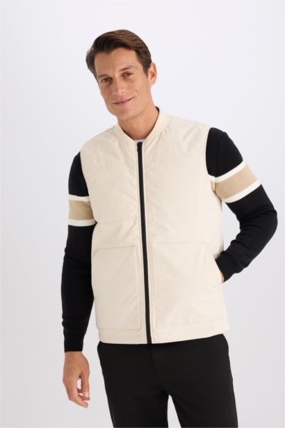 Regular Fit College Collar Zippered Light Thin Bomber Vest