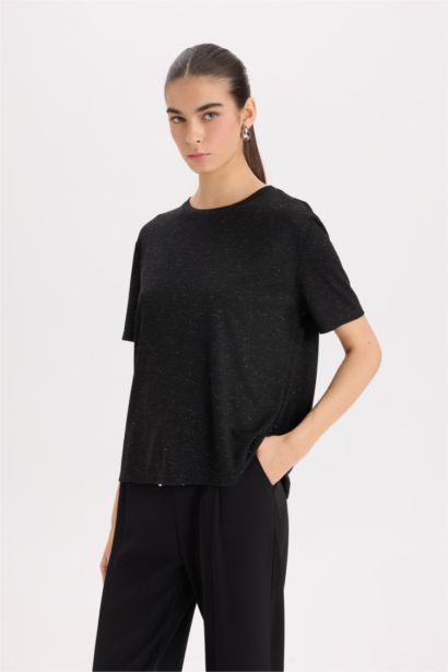 تيشيرت نص ردن جيرسي قصة مريحة بياخة مستديرة