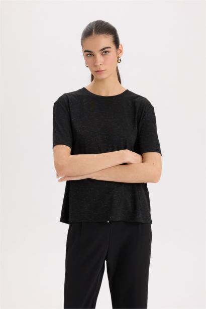 تيشيرت نص ردن جيرسي قصة مريحة بياخة مستديرة