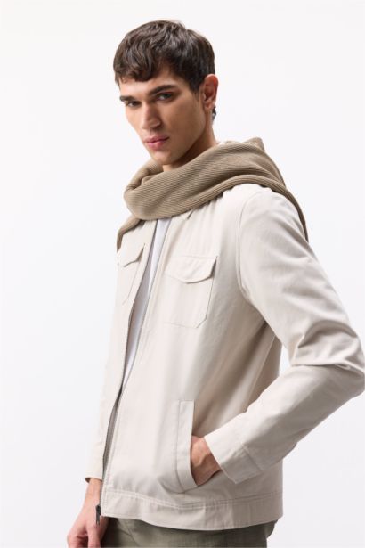 %100 Pamuk Regular Fit Gömlek Yaka Fermuarlı Cepli Mevsimlik Baharlık Mont