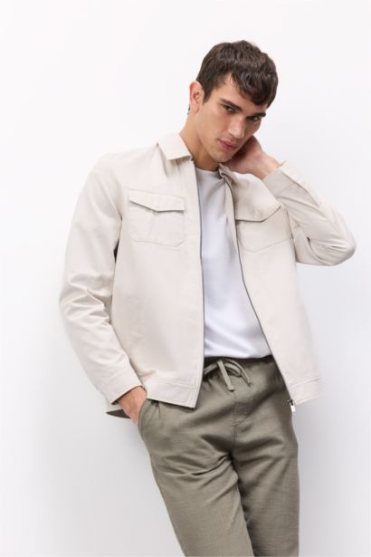 %100 Pamuk Regular Fit Gömlek Yaka Fermuarlı Cepli Mevsimlik Baharlık Mont