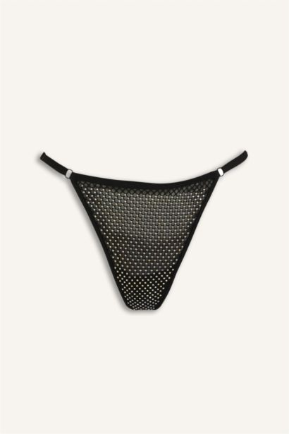 Simli Tül Siyah Tanga