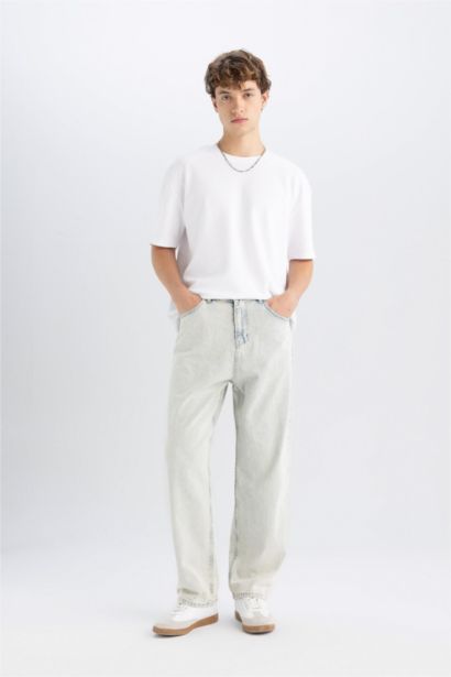 %100 Pamuk Baggy Fit Geniş Kalıp Normal Bel Geniş Paça Jean Pantolon