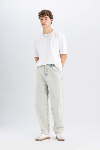 %100 Pamuk Baggy Fit Geniş Kalıp Normal Bel Geniş Paça Jean Pantolon