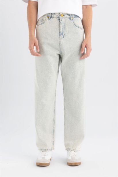 %100 Pamuk Baggy Fit Geniş Kalıp Normal Bel Geniş Paça Jean Pantolon