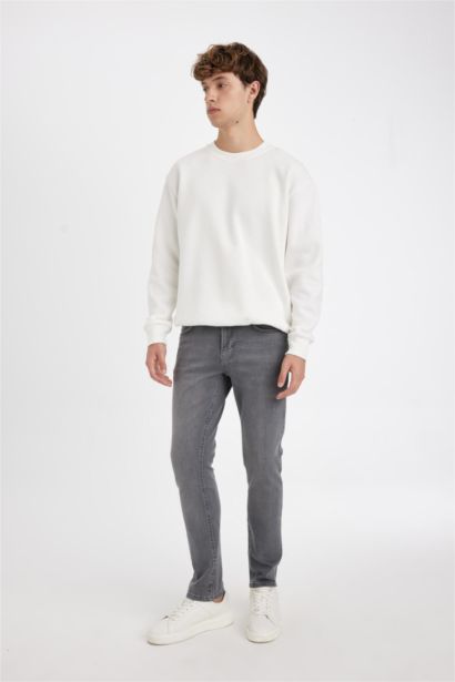 بنطلون جينز بيدرو سليم فيت برجل ضيق وخصر عادي رمادي