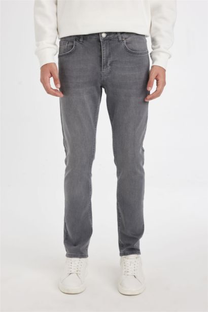 بنطلون جينز بيدرو سليم فيت برجل ضيق وخصر عادي رمادي