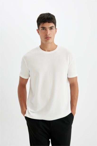 Regular Fit Bisiklet Yaka Kısa Kollu Beyaz Krinkıl Tişört