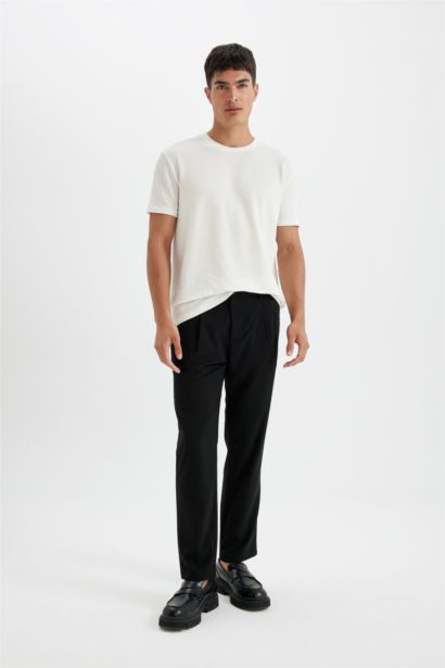 Regular Fit Bisiklet Yaka Kısa Kollu Beyaz Krinkıl Tişört