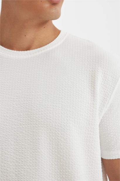 Regular Fit Bisiklet Yaka Kısa Kollu Beyaz Krinkıl Tişört