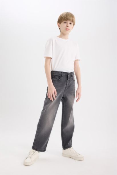 Loose Fit Düz Paça Basic Düz Jean Pantolon Erkek Çocuk