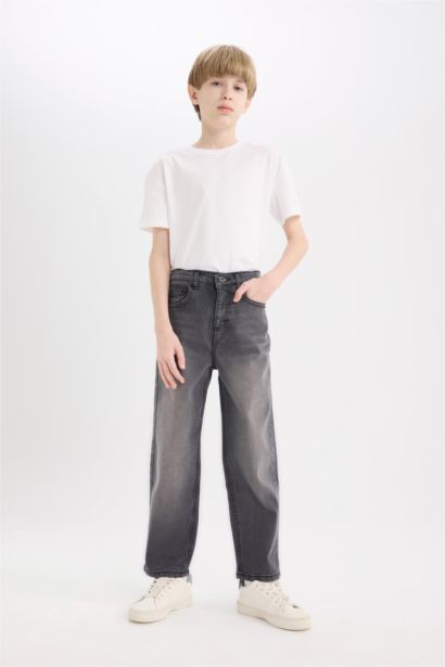 Loose Fit Düz Paça Basic Düz Jean Pantolon Erkek Çocuk