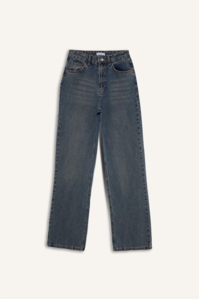 90's Wide Leg High Waist Long Washed Jeans