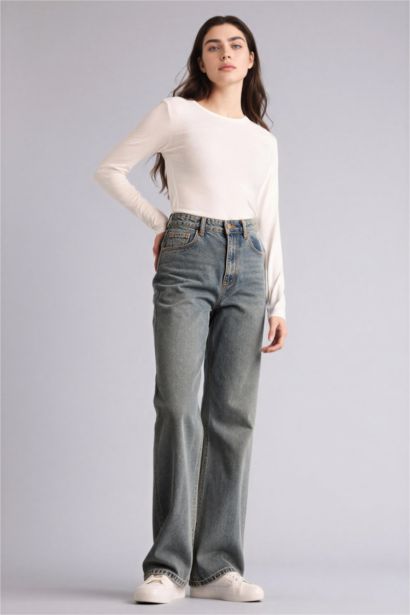 %100 Pamuk 90's Wıde Leg Yüksek Bel Jean Pantolon