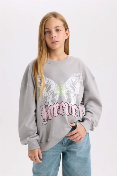 Sweat-shirt Oversize Col rond imprimé au dos pour Fille