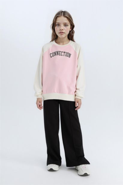 Girl Relax Fit Crew Neck Text Printed Sweatshirt