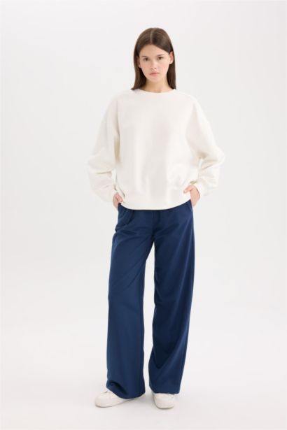 بنطلون بجامة رياضي سادة بيزك قصة مستقيمة وخصر مطاطي