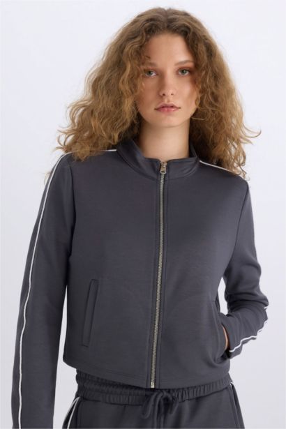 Fitted Yarım Balıkçı Yaka Modal Fermuarlı Hırka