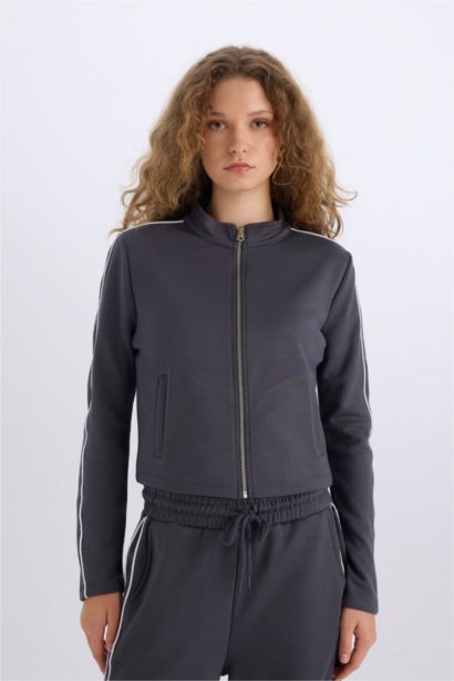 Fitted Yarım Balıkçı Yaka Modal Fermuarlı Hırka